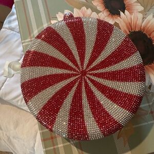 Marshalls Red and Silver Crystal Round Evening Clutch